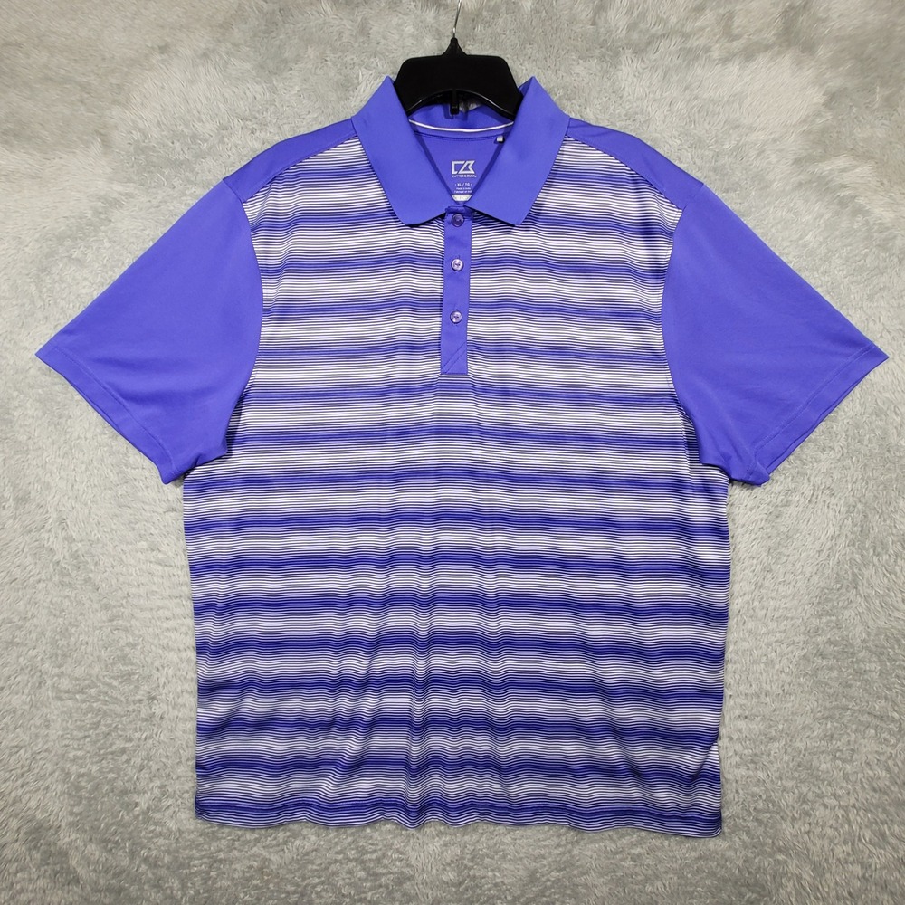 Cutter & Buck XL Mens Golf Polo Shirt Purple Striped CB DryTec Short‎ Sleeve